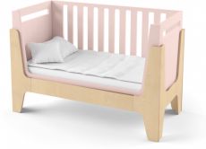 Дитяче ліжко IndigoWood Tower Baby 120x60cm pink / natural wood (зі з`ємною спинкою, з додатковим бортиком)